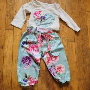 Size 3T 2pcs Long Sleeve Polyester Girl Bodysuit Set Romper Pants